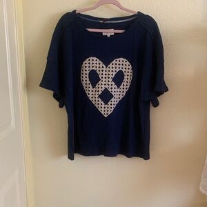 NWT Umgee Navy Top with White Heart Pattern Large